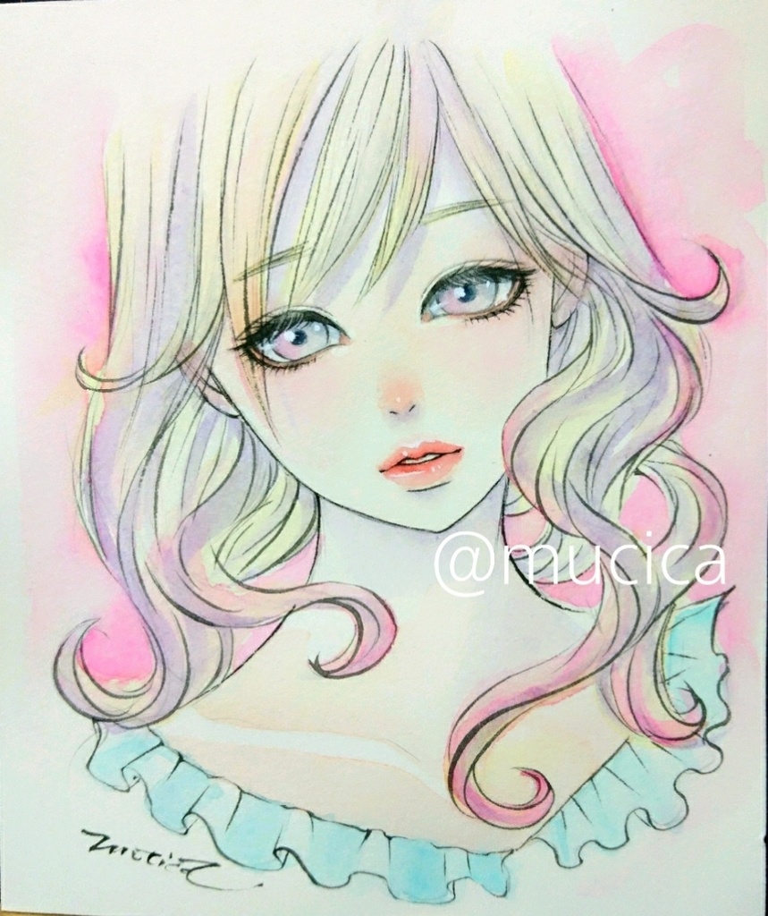 お取り置き 手描きイラスト オリジナル 女の子 水彩画絵画