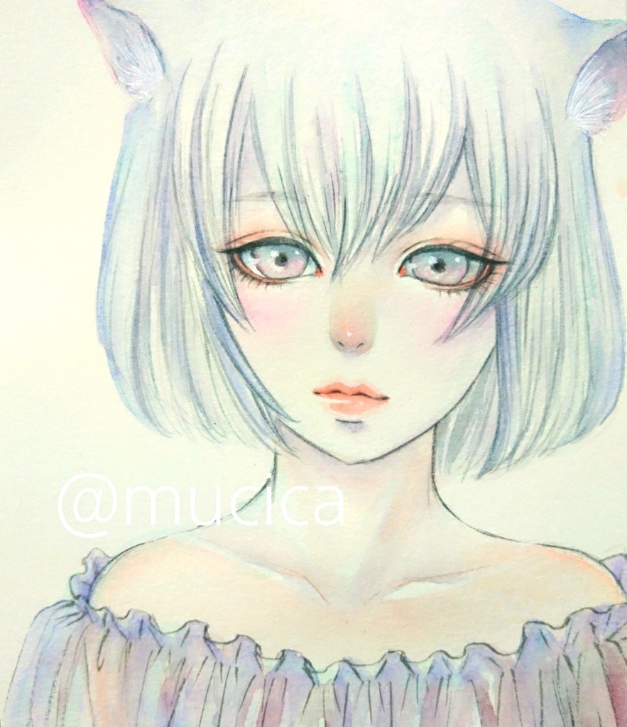 手描きイラスト  オリジナル  猫 水彩画