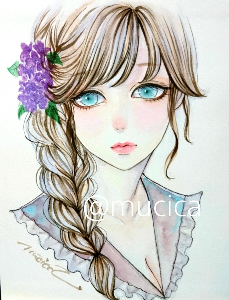 手描きイラスト リラ オリジナル 水彩画 美人画 夢鹿 Mucica Booth