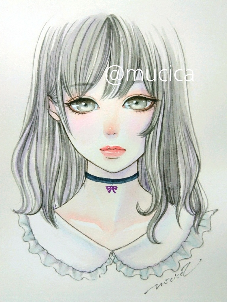 手描きイラスト リボンのチョーカー オリジナル 水彩画 夢鹿 Mucica Booth