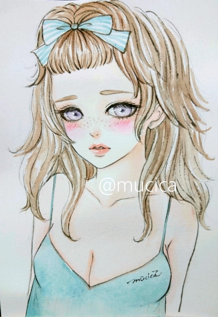 ドローイング 手書きイラスト 美人画 原画 ミニ絵 - 絵画