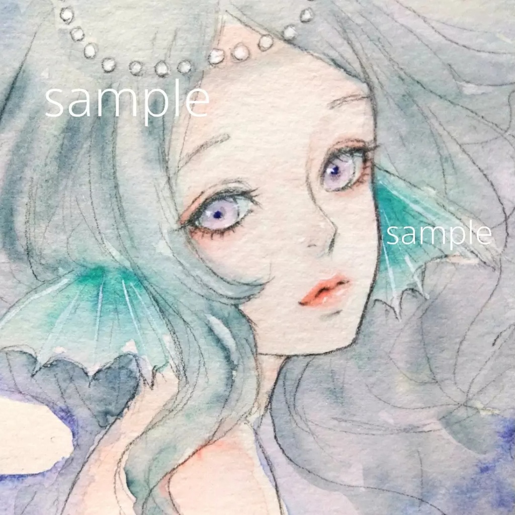 手描きイラスト　マーメイド　水彩画