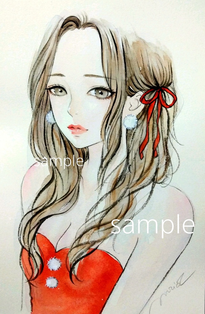 専用 手描きイラスト 絵画 《近い未来で》水彩画 美人画 美少女画 - 美術品