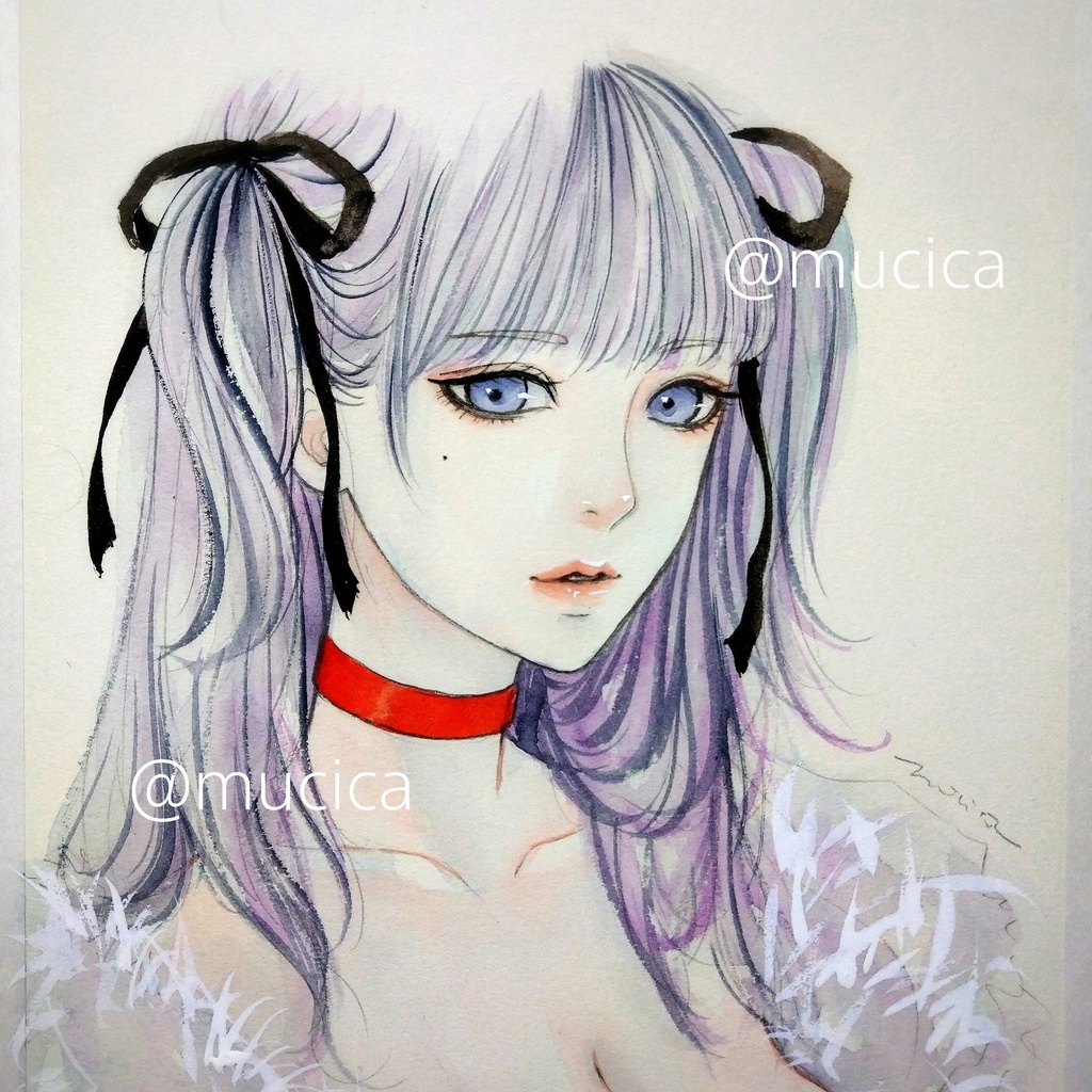 手描きイラスト 絵画 ドローイング 水彩画 美人画 和服 装 - 美術品