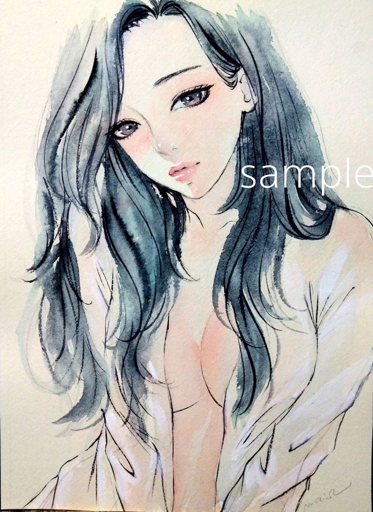 240526A　手描きイラスト　肉筆原画　水彩画　美人画 240526A手描きイラスト肉筆原画水彩画美人画
