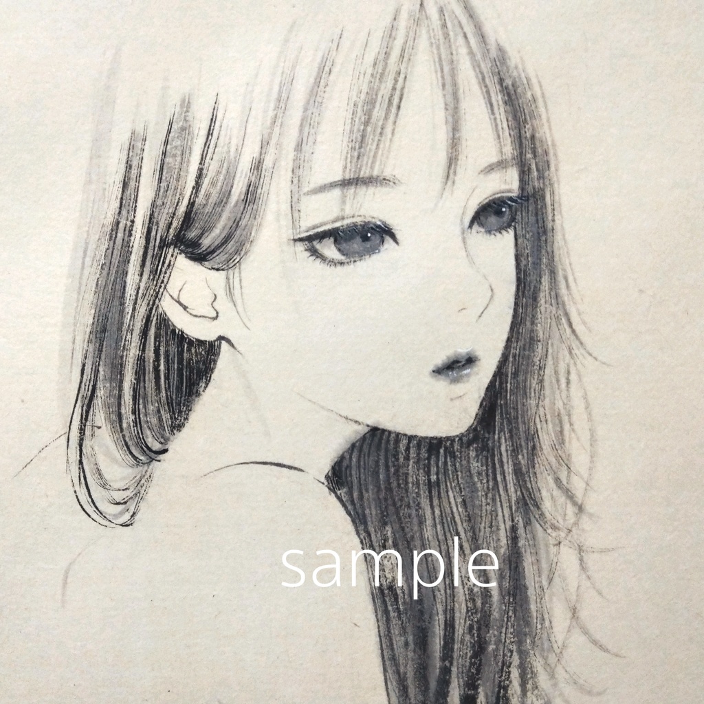 肉筆原画　墨絵　水墨画　美人画　　手描きイラスト　