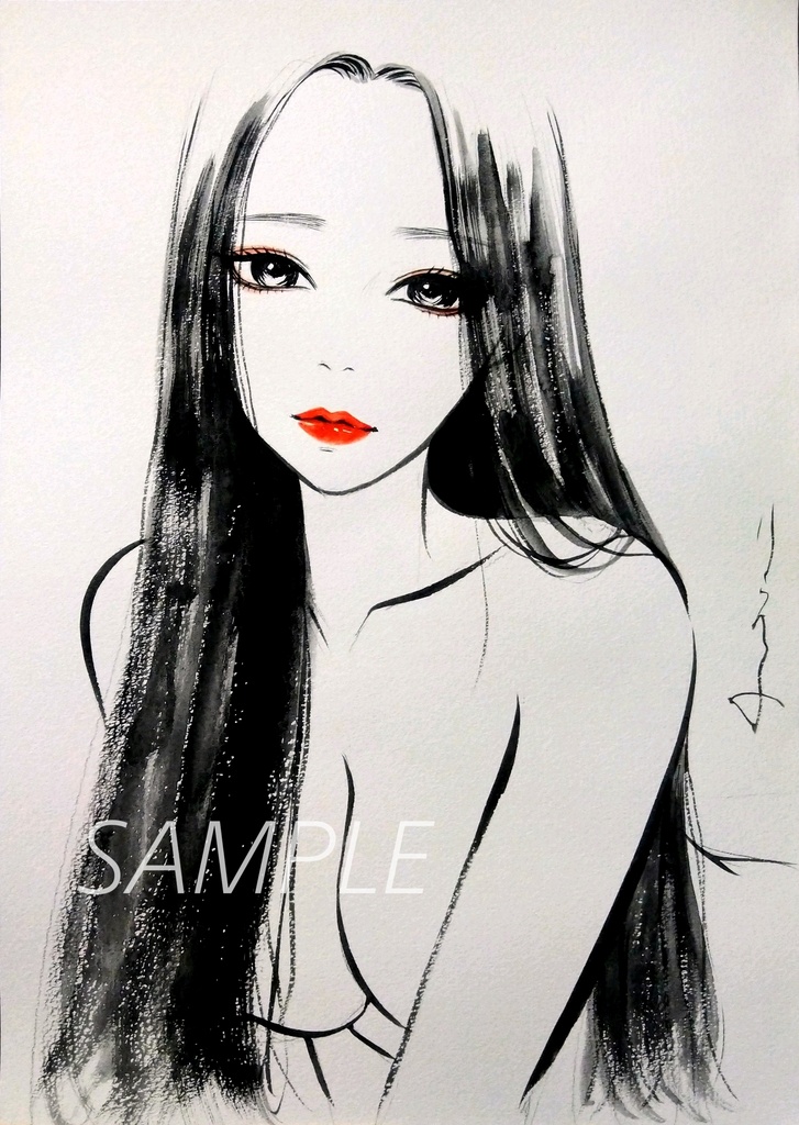 肉筆原画 A4 ドローイング 美人画 裸婦画 ヌード モノクロ
