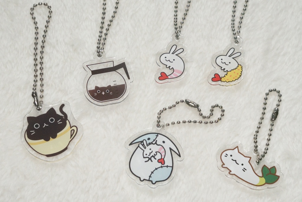 キーホルダー(コーヒーねこ、えびうさ、下仁田ねぎねこ)