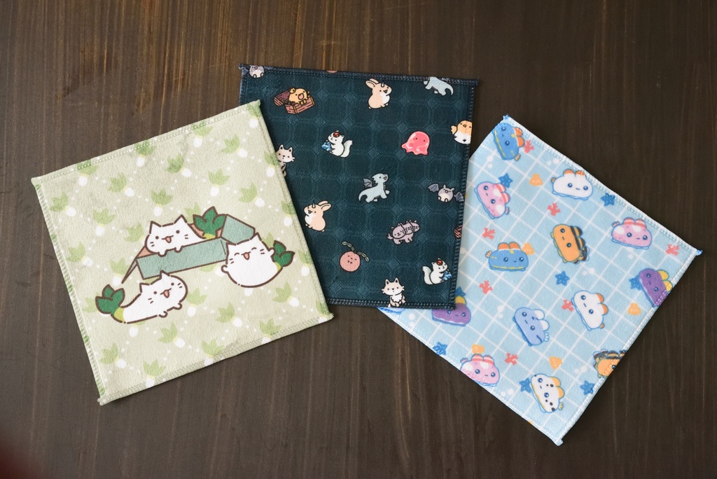 ハンドタオル(下仁田ねぎねこ、ゆる魔物、うみうしうさ)