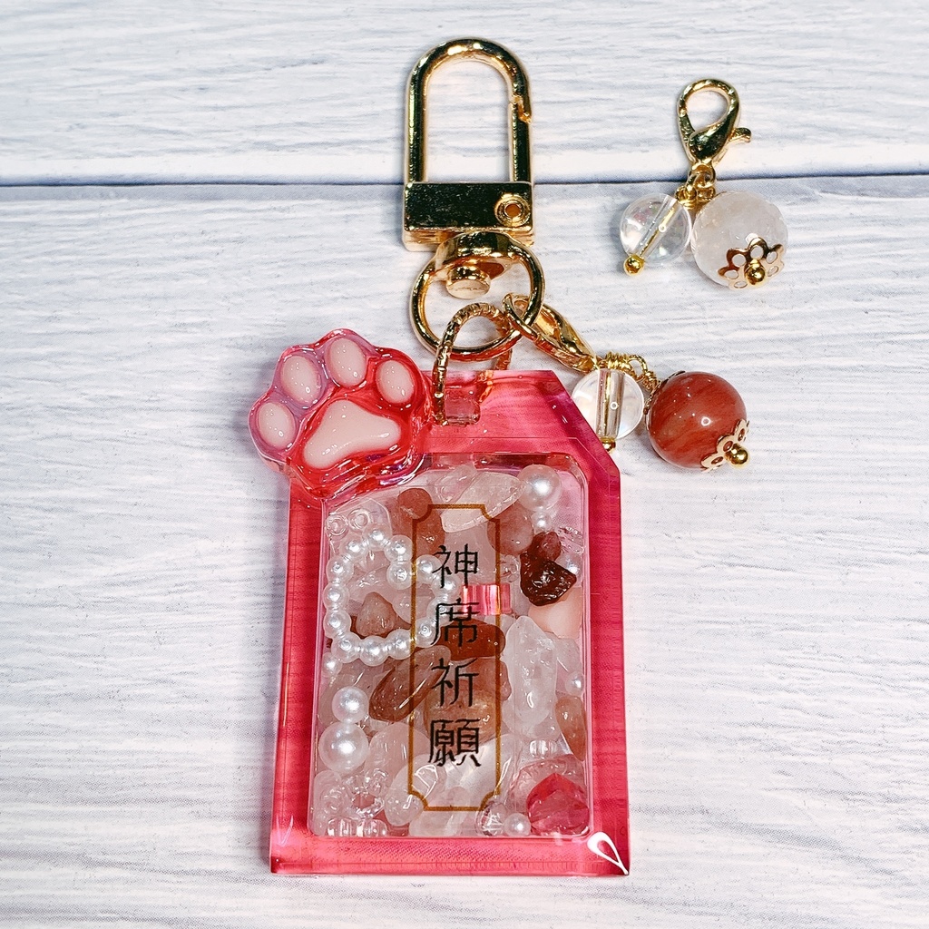 推しカラー シェイカー お守り 天然石チャーム付 【神席祈願】 キーホルダー ③ピンク