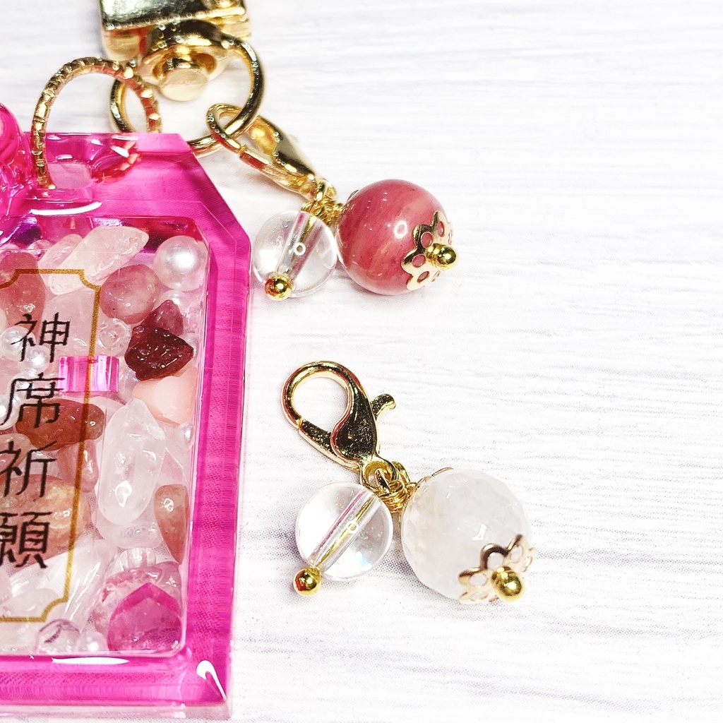 推しカラー シェイカー お守り 天然石チャーム付 【神席祈願】 キーホルダー ③ピンク