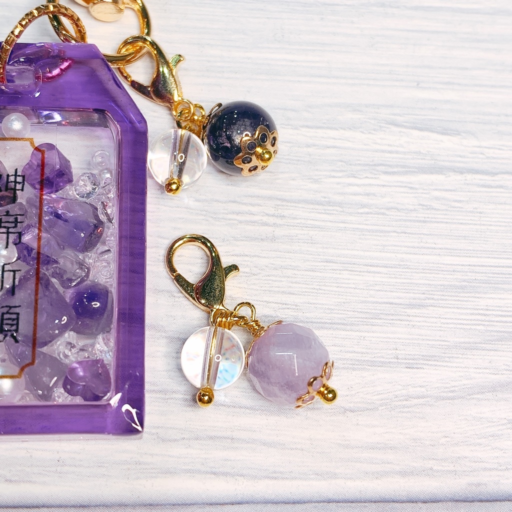 推しカラー シェイカー お守り 天然石チャーム付 【神席祈願】 キーホルダー ④紫 パープル