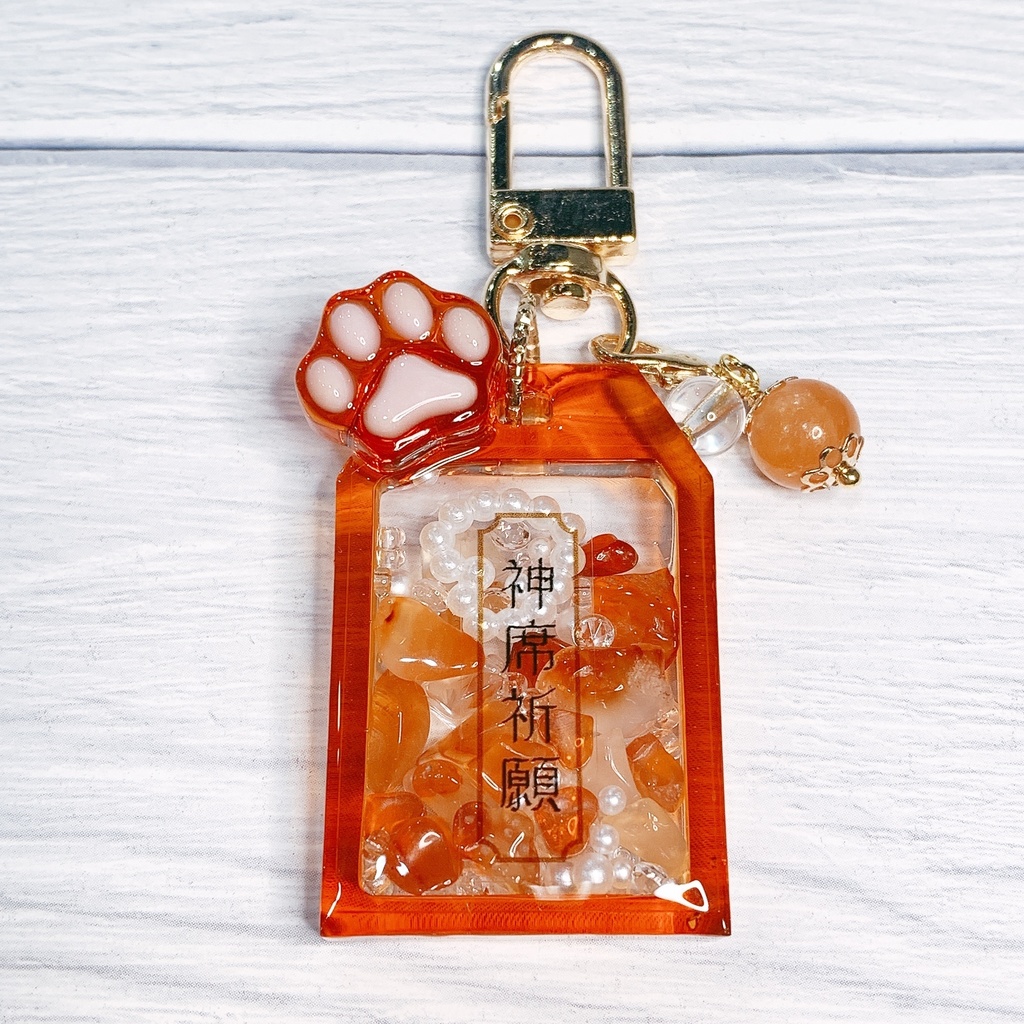 推しカラー シェイカー お守り 天然石チャーム付 【神席祈願】 キーホルダー ⑤オレンジ