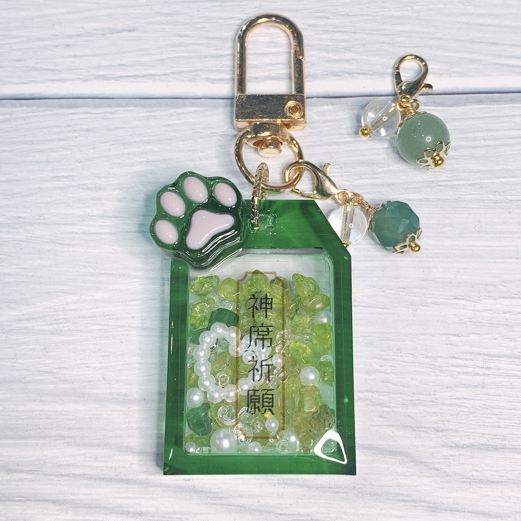 推しカラー シェイカー お守り 天然石チャーム付 【神席祈願】 キーホルダー ⑥緑 グリーン