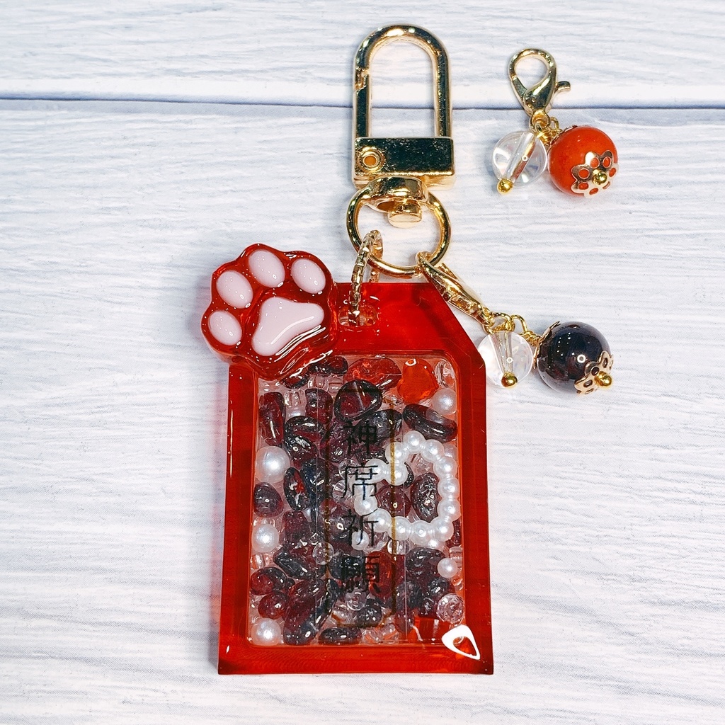 推しカラー シェイカー お守り 天然石チャーム付 【神席祈願】 キーホルダー ⑧赤 レッド