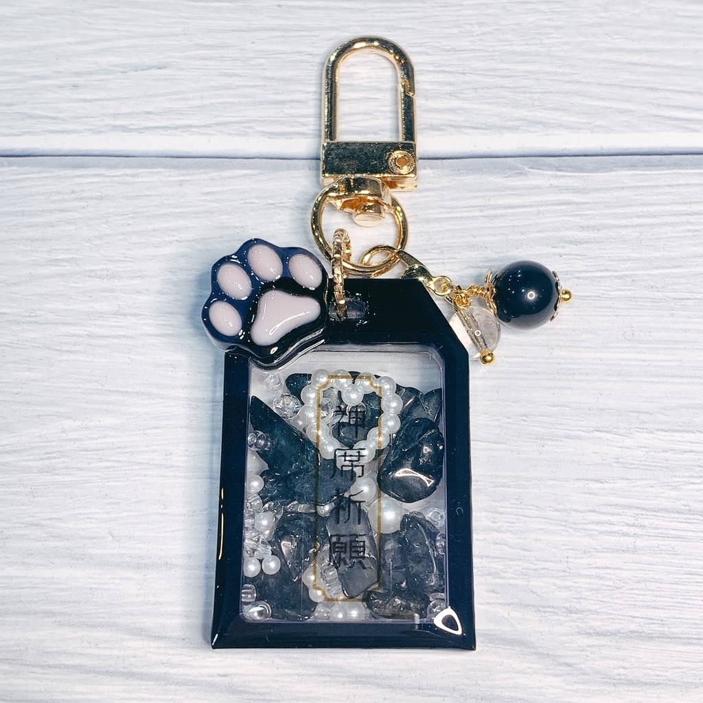 推しカラー シェイカー お守り 天然石チャーム付 【神席祈願】 キーホルダー ⑨黒 ブラック