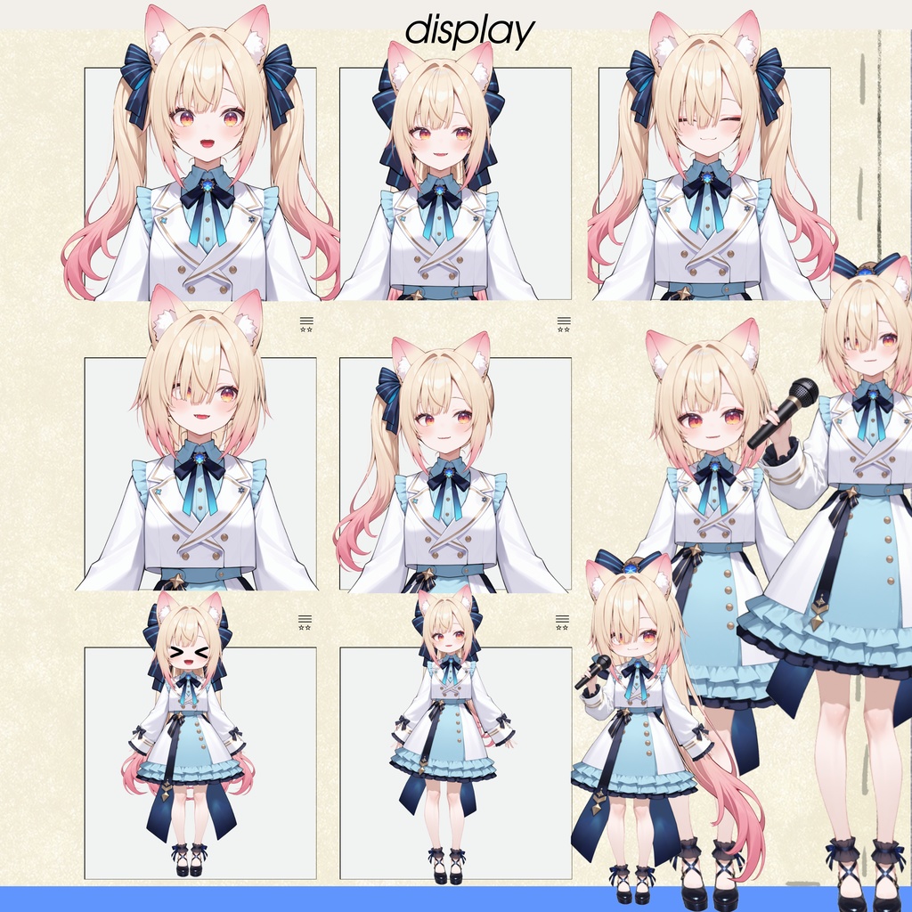 【live2dモデル】猫耳ツインテール少女・髪型変更&ちび化対応・多表情モデル | Cat-eared Twin-tail Girl・Hairstyle Change & Chibi Mode・Multi Expressions【VTS対応】