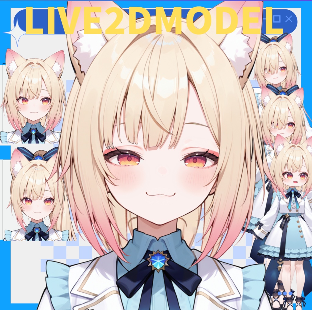【live2dモデル】猫耳ツインテール少女・髪型変更＆ちび化対応・多表情モデル | Cat-eared Twin-tail Girl・Hairstyle Change & Chibi Mode・Multi Expressions【VTS対応】