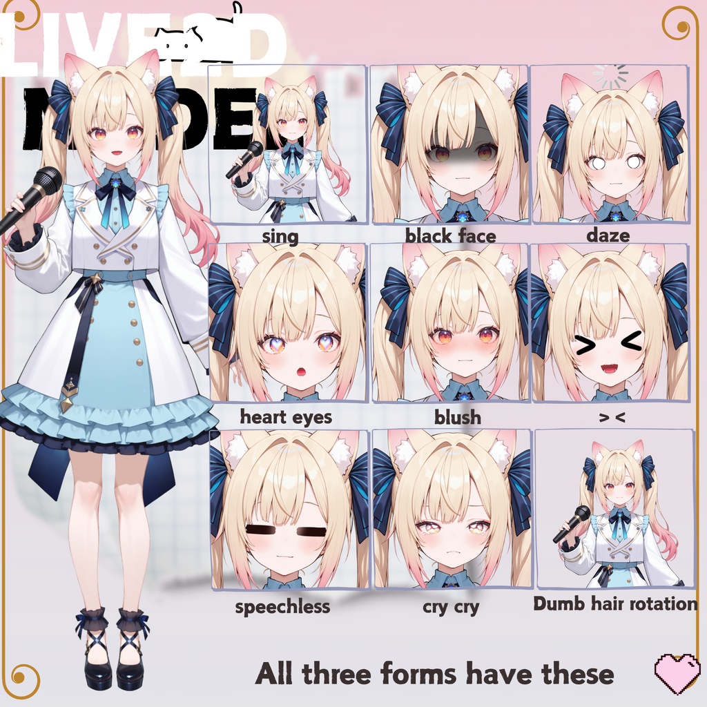 【live2dモデル】猫耳ツインテール少女・髪型変更&ちび化対応・多表情モデル | Cat-eared Twin-tail Girl・Hairstyle Change & Chibi Mode・Multi Expressions【VTS対応】
