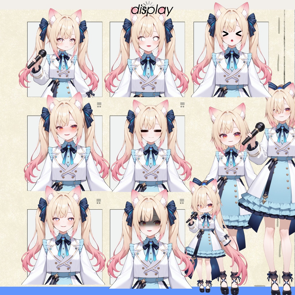 【live2dモデル】猫耳ツインテール少女・髪型変更&ちび化対応・多表情モデル | Cat-eared Twin-tail Girl・Hairstyle Change & Chibi Mode・Multi Expressions【VTS対応】