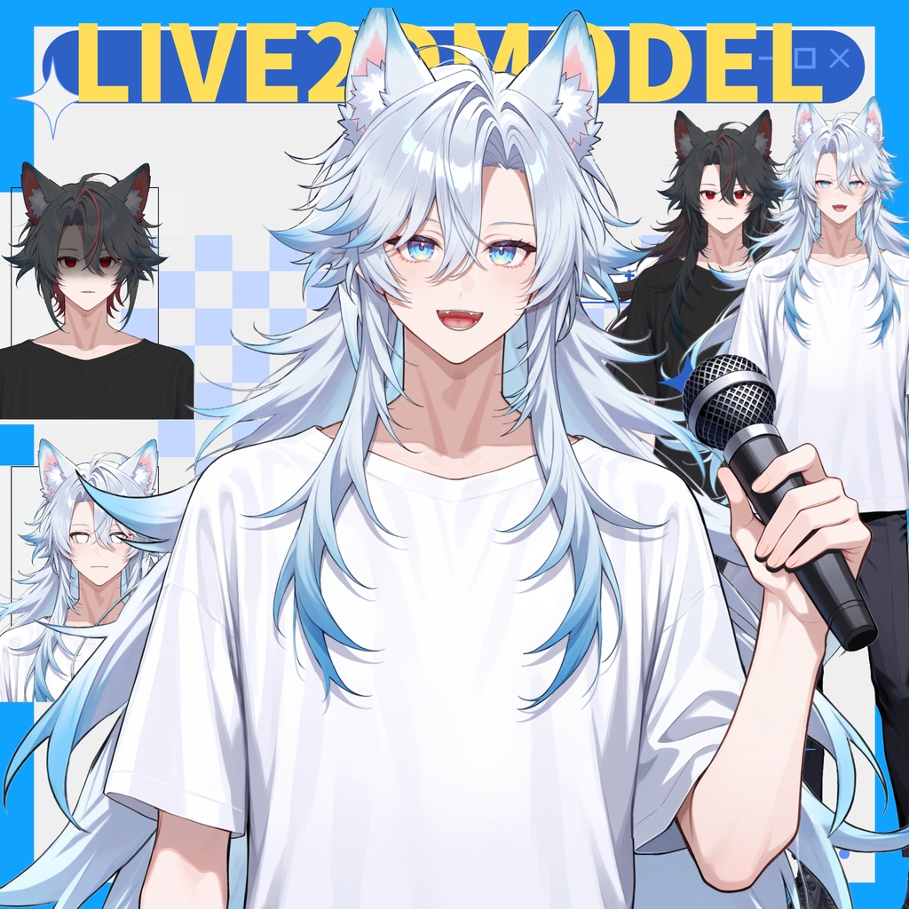 【live2d汎用モデル】ユキ白髪狼耳アイドル・髪型切替可・多表情対応 | Yuki White-haired Wolf-eared Idol・Hair Toggle・Multi Expressions【VTS対応】