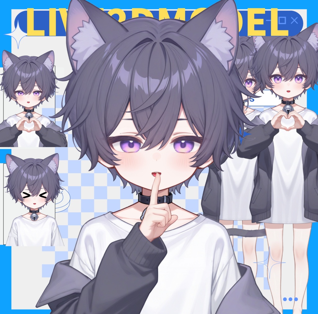 【live2d汎用モデル】ネコ紫系男の子・外套脱着可・多表情対応 | Neko Purple-themed Boy・Jacket Toggle・Multi Expressions【VTS対応】