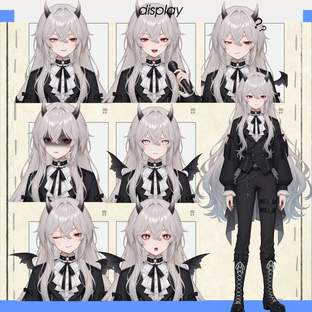 【live2d汎用モデル】白髪小悪魔男の子 ロングヘア 可愛く優雅・多表情対応・VTS対応 | White-haired Little Devil Boy Long Hair Cute and Elegant・Multi-expression Support・VTS Compatible