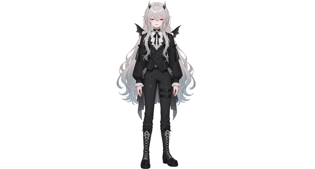 【live2d汎用モデル】白髪小悪魔男の子 ロングヘア 可愛く優雅・多表情対応・VTS対応 | White-haired Little Devil Boy Long Hair Cute and Elegant・Multi-expression Support・VTS Compatible