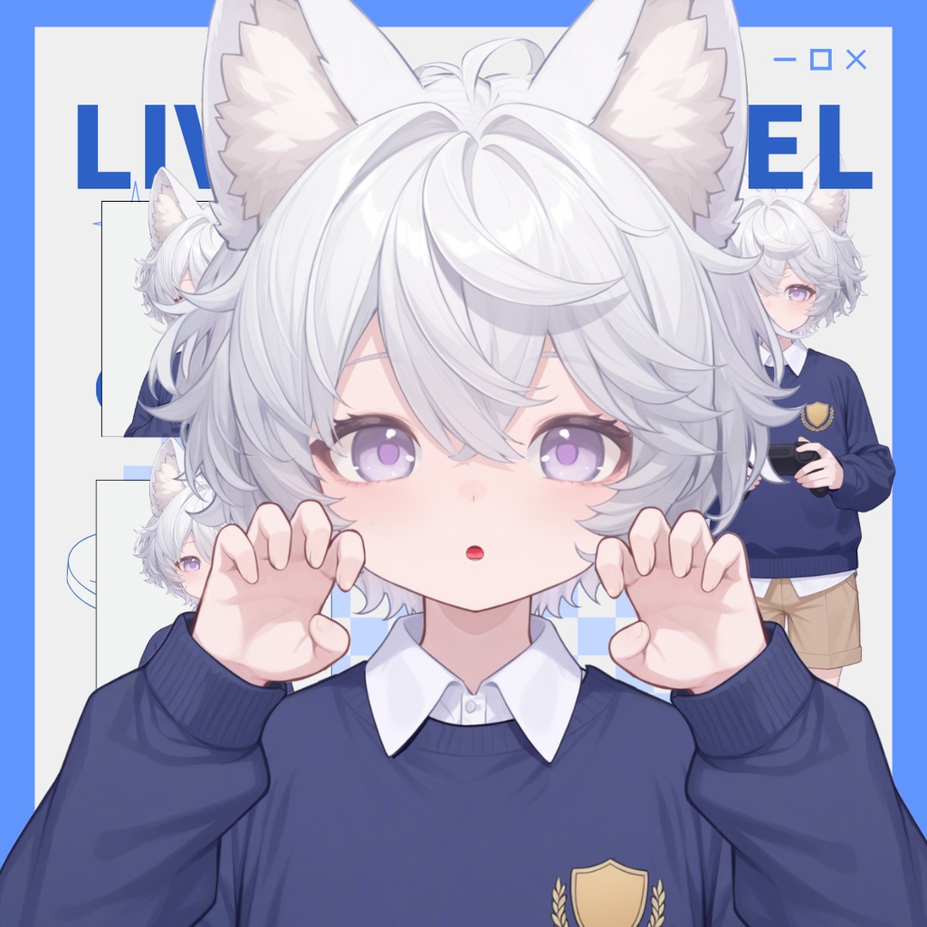 【live2d汎用モデル】白髪の正太猫耳男子・多表情対応・VTS対応 | White-haired Shota Cat-eared Boy