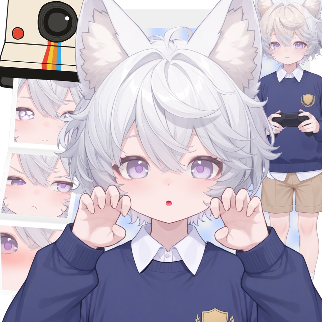【live2d汎用モデル】白髪の正太猫耳男子・多表情対応・VTS対応 | White-haired Shota Cat-eared Boy