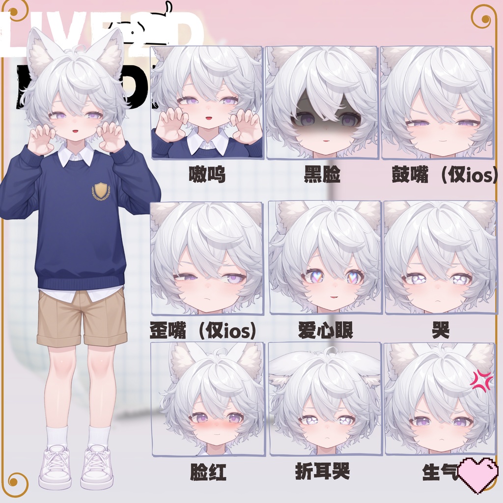 【live2d汎用モデル】白髪の正太猫耳男子・多表情対応・VTS対応 | White-haired Shota Cat-eared Boy