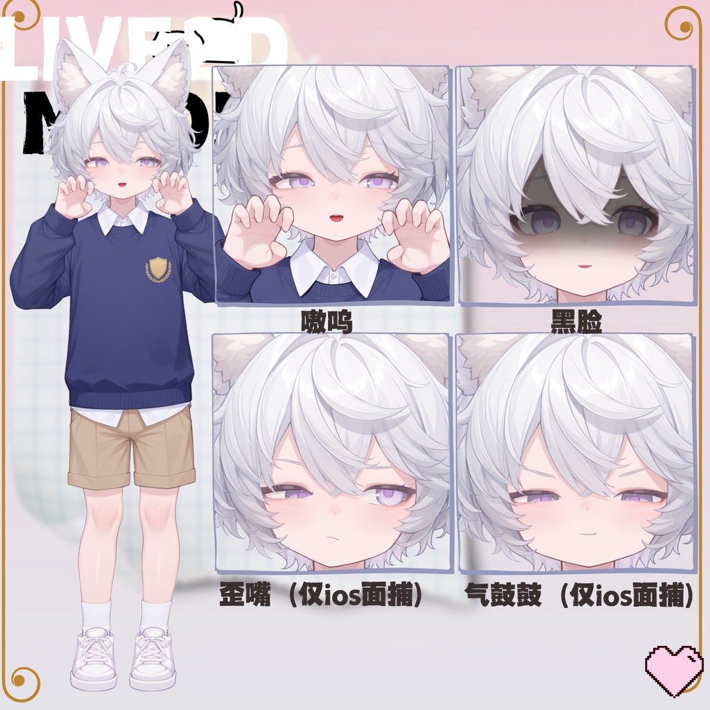 【live2d汎用モデル】白髪の正太猫耳男子・多表情対応・VTS対応 | White-haired Shota Cat-eared Boy
