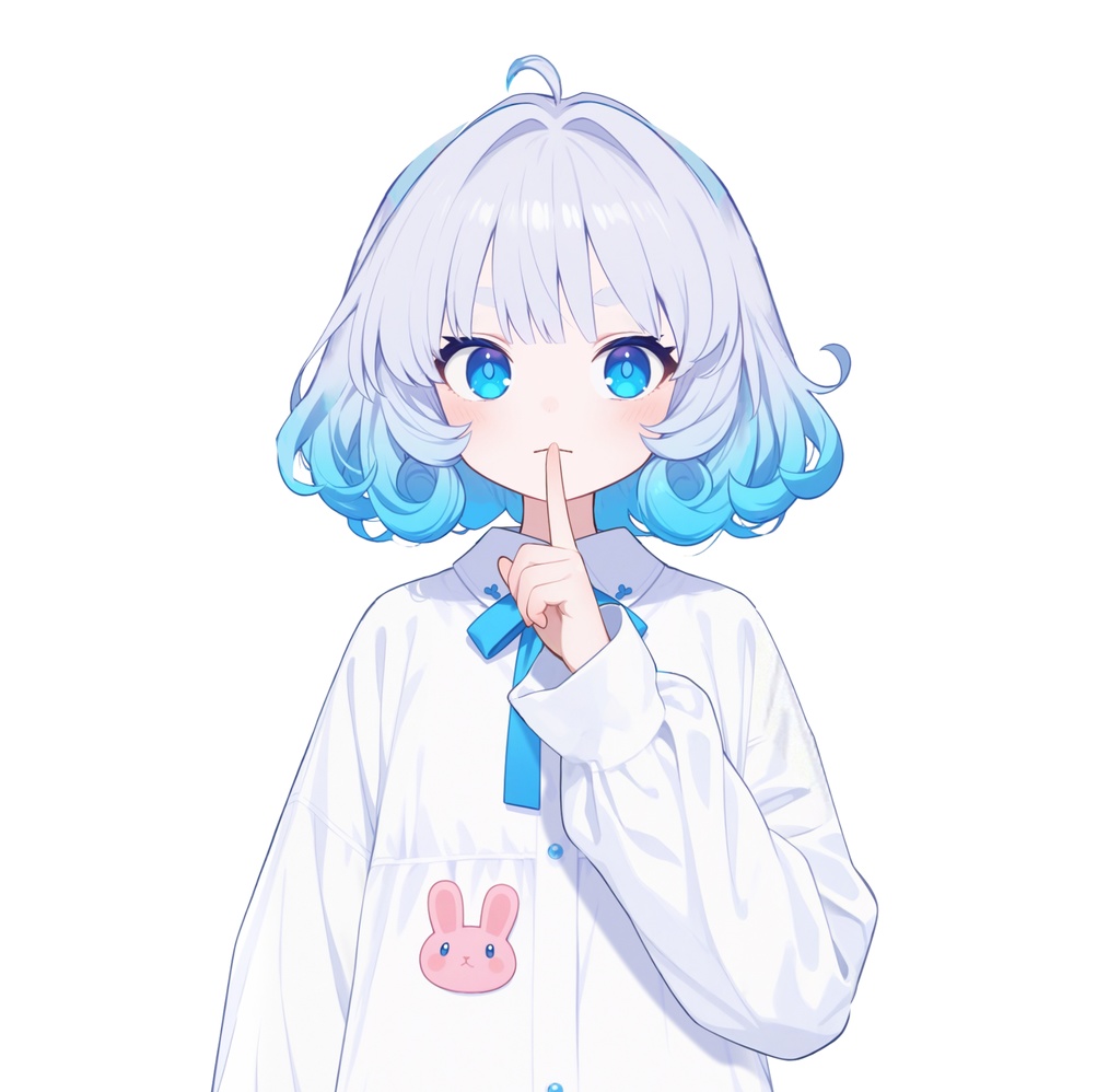 【live2d汎用モデル】青い髪うさぎ・VTS対応 | Blue Moon Rabbit Girl | Cute Curly Blue Hair, White Shirt, Rabbit Accents