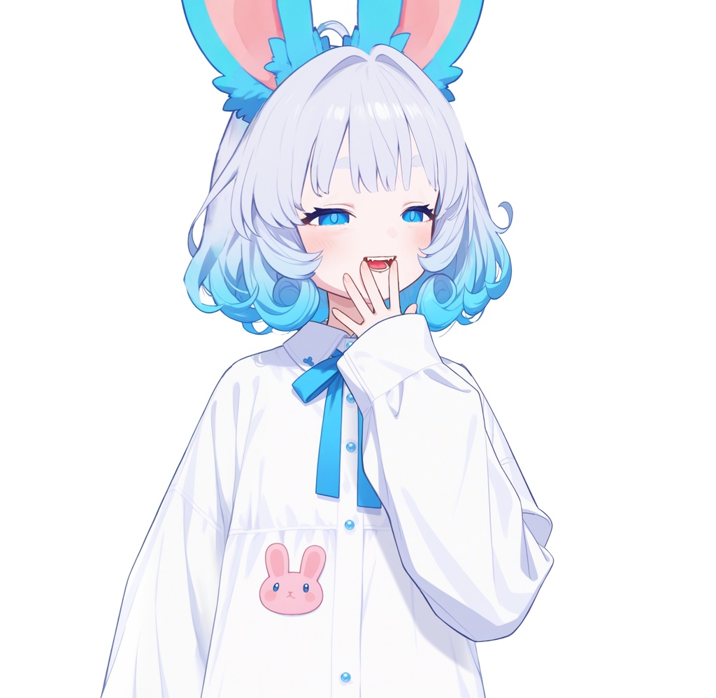 【live2d汎用モデル】青い髪うさぎ・VTS対応 | Blue Moon Rabbit Girl | Cute Curly Blue Hair, White Shirt, Rabbit Accents