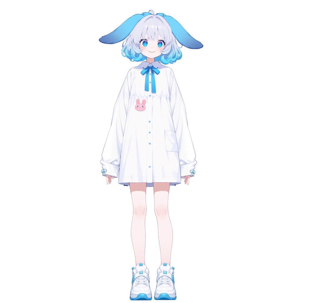 【live2d汎用モデル】青い髪うさぎ・VTS対応 | Blue Moon Rabbit Girl | Cute Curly Blue Hair, White Shirt, Rabbit Accents