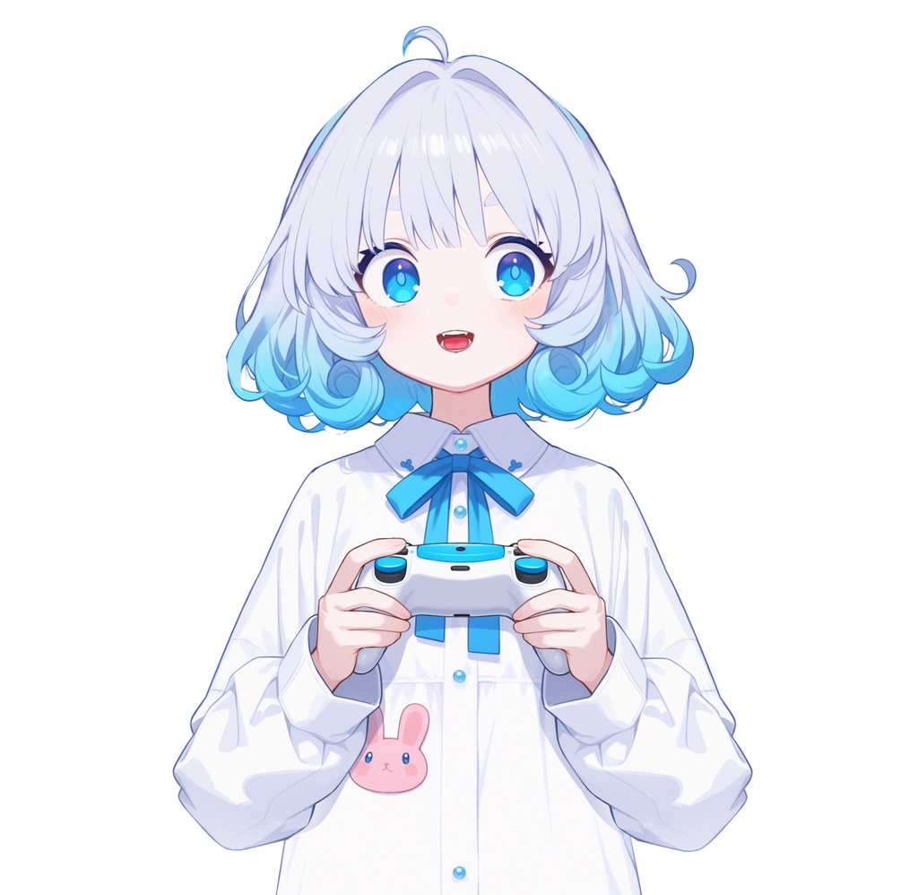 【live2d汎用モデル】青い髪うさぎ・VTS対応 | Blue Moon Rabbit Girl | Cute Curly Blue Hair, White Shirt, Rabbit Accents