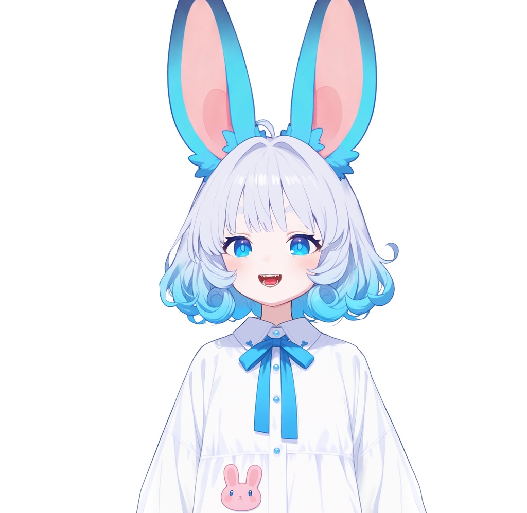 【live2d汎用モデル】青い髪うさぎ・VTS対応 | Blue Moon Rabbit Girl | Cute Curly Blue Hair, White Shirt, Rabbit Accents