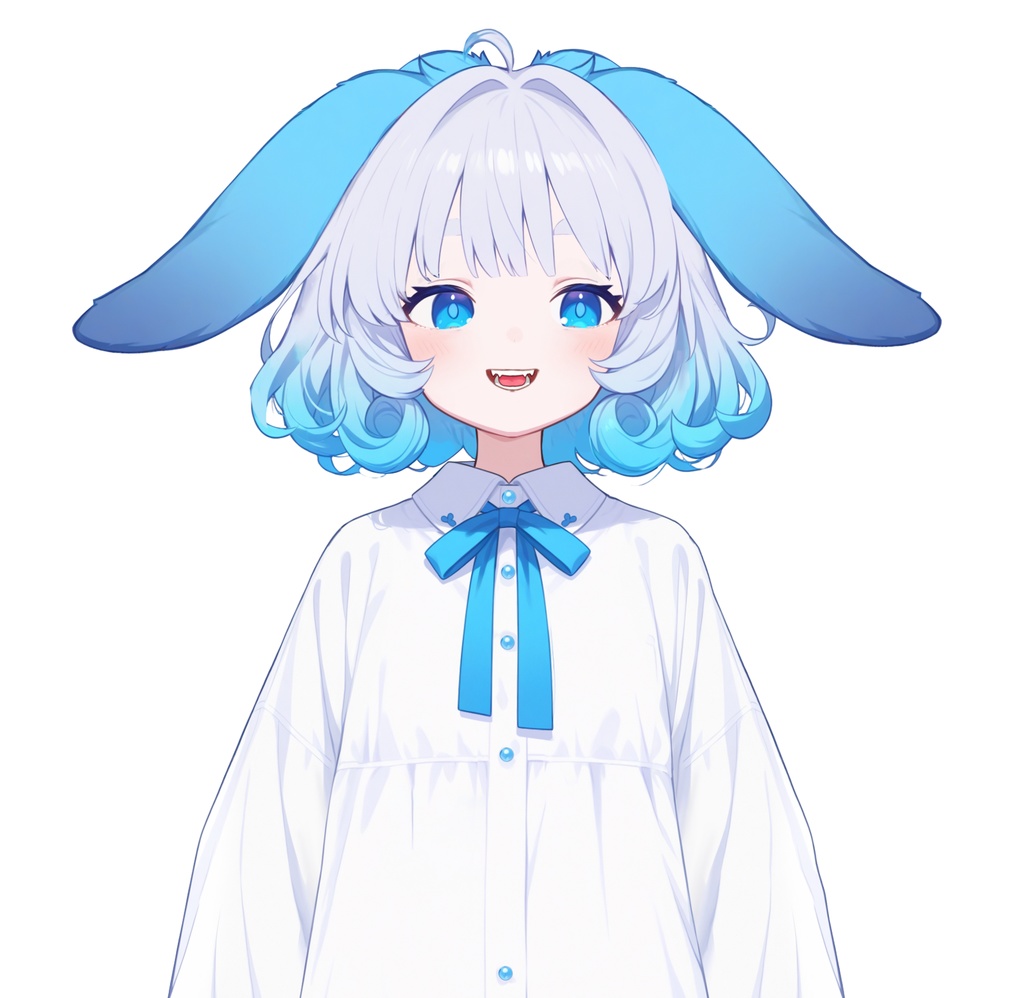 【live2d汎用モデル】青い髪うさぎ・VTS対応 | Blue Moon Rabbit Girl | Cute Curly Blue Hair, White Shirt, Rabbit Accents
