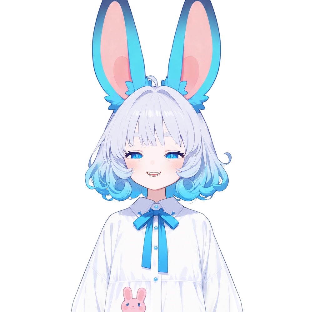【live2d汎用モデル】青い髪うさぎ・VTS対応 | Blue Moon Rabbit Girl | Cute Curly Blue Hair, White Shirt, Rabbit Accents