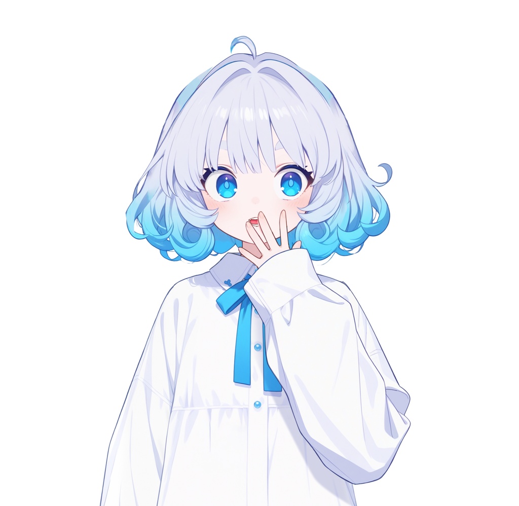 【live2d汎用モデル】青い髪うさぎ・VTS対応 | Blue Moon Rabbit Girl | Cute Curly Blue Hair, White Shirt, Rabbit Accents