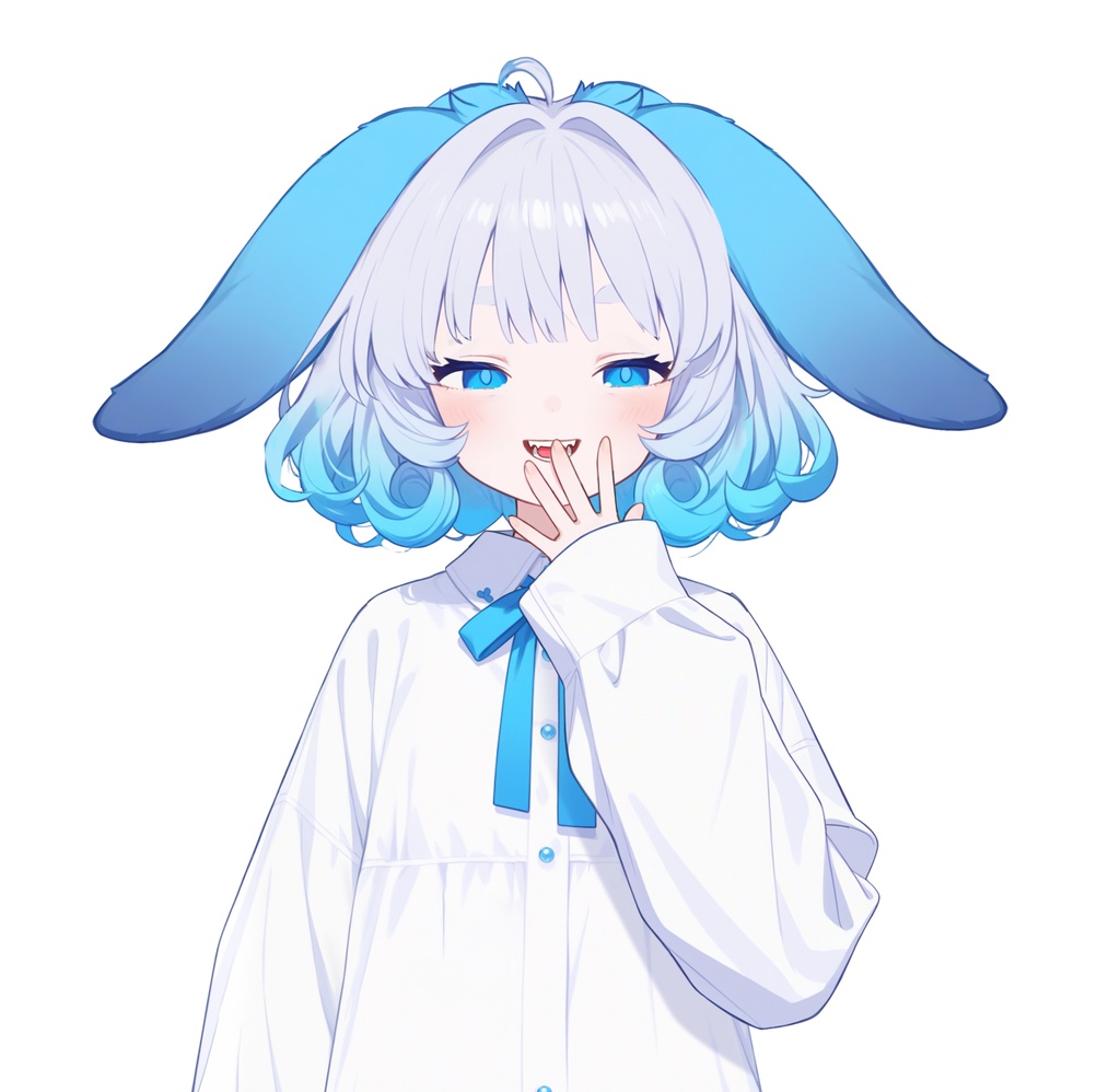 【live2d汎用モデル】青い髪うさぎ・VTS対応 | Blue Moon Rabbit Girl | Cute Curly Blue Hair, White Shirt, Rabbit Accents