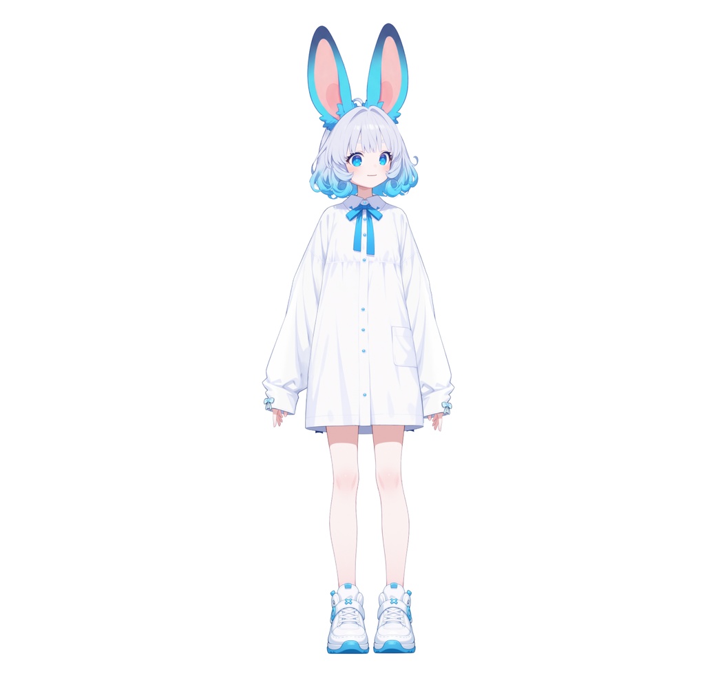 【live2d汎用モデル】青い髪うさぎ・VTS対応 | Blue Moon Rabbit Girl | Cute Curly Blue Hair, White Shirt, Rabbit Accents