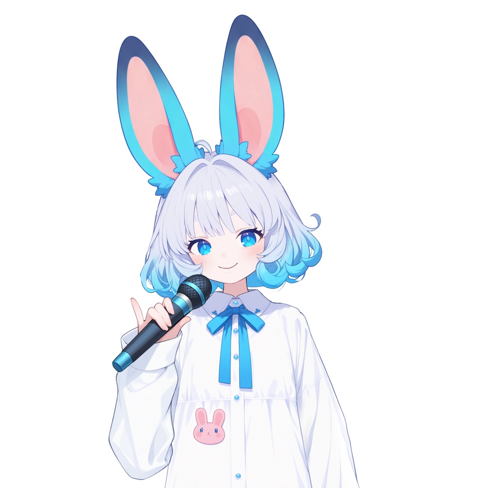 【live2d汎用モデル】青い髪うさぎ・VTS対応 | Blue Moon Rabbit Girl | Cute Curly Blue Hair, White Shirt, Rabbit Accents