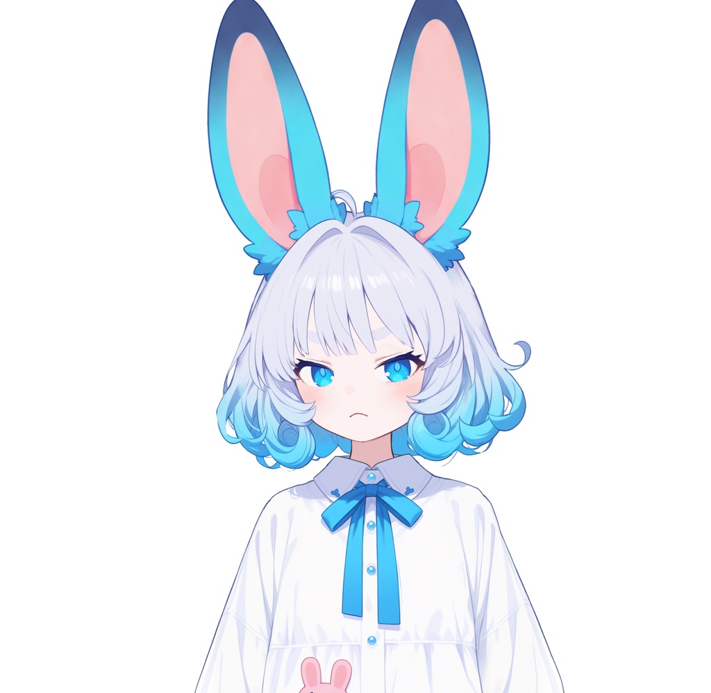 【live2d汎用モデル】青い髪うさぎ・VTS対応 | Blue Moon Rabbit Girl | Cute Curly Blue Hair, White Shirt, Rabbit Accents