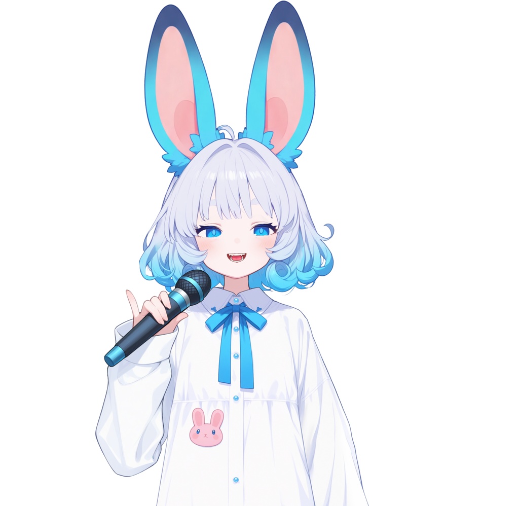 【live2d汎用モデル】青い髪うさぎ・VTS対応 | Blue Moon Rabbit Girl | Cute Curly Blue Hair, White Shirt, Rabbit Accents