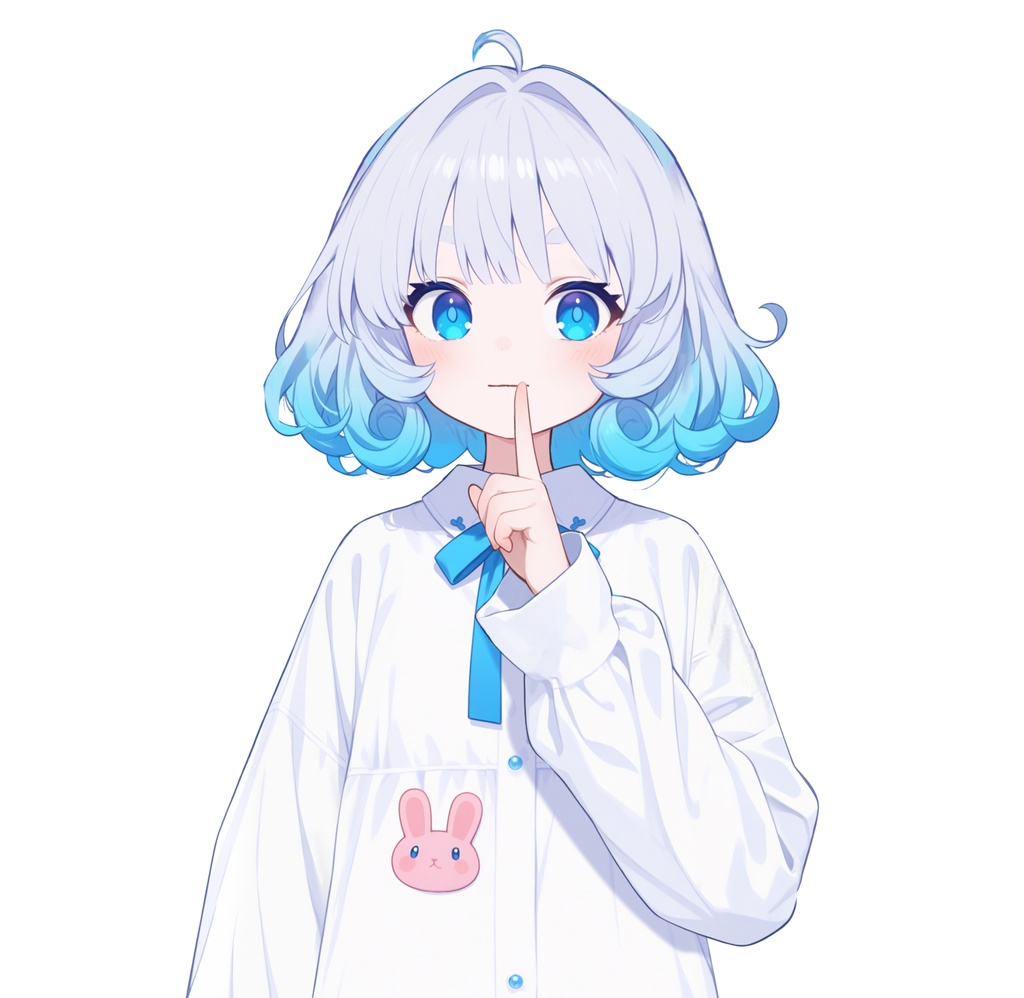 【live2d汎用モデル】青い髪うさぎ・VTS対応 | Blue Moon Rabbit Girl | Cute Curly Blue Hair, White Shirt, Rabbit Accents