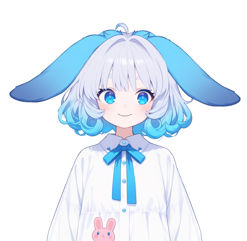 【live2d汎用モデル】青い髪うさぎ・VTS対応 | Blue Moon Rabbit Girl | Cute Curly Blue Hair, White Shirt, Rabbit Accents