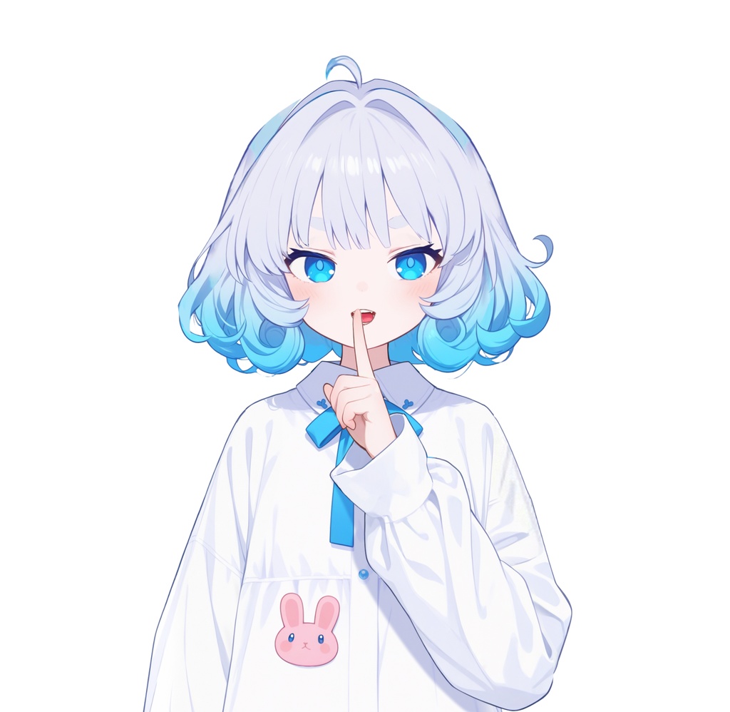 【live2d汎用モデル】青い髪うさぎ・VTS対応 | Blue Moon Rabbit Girl | Cute Curly Blue Hair, White Shirt, Rabbit Accents