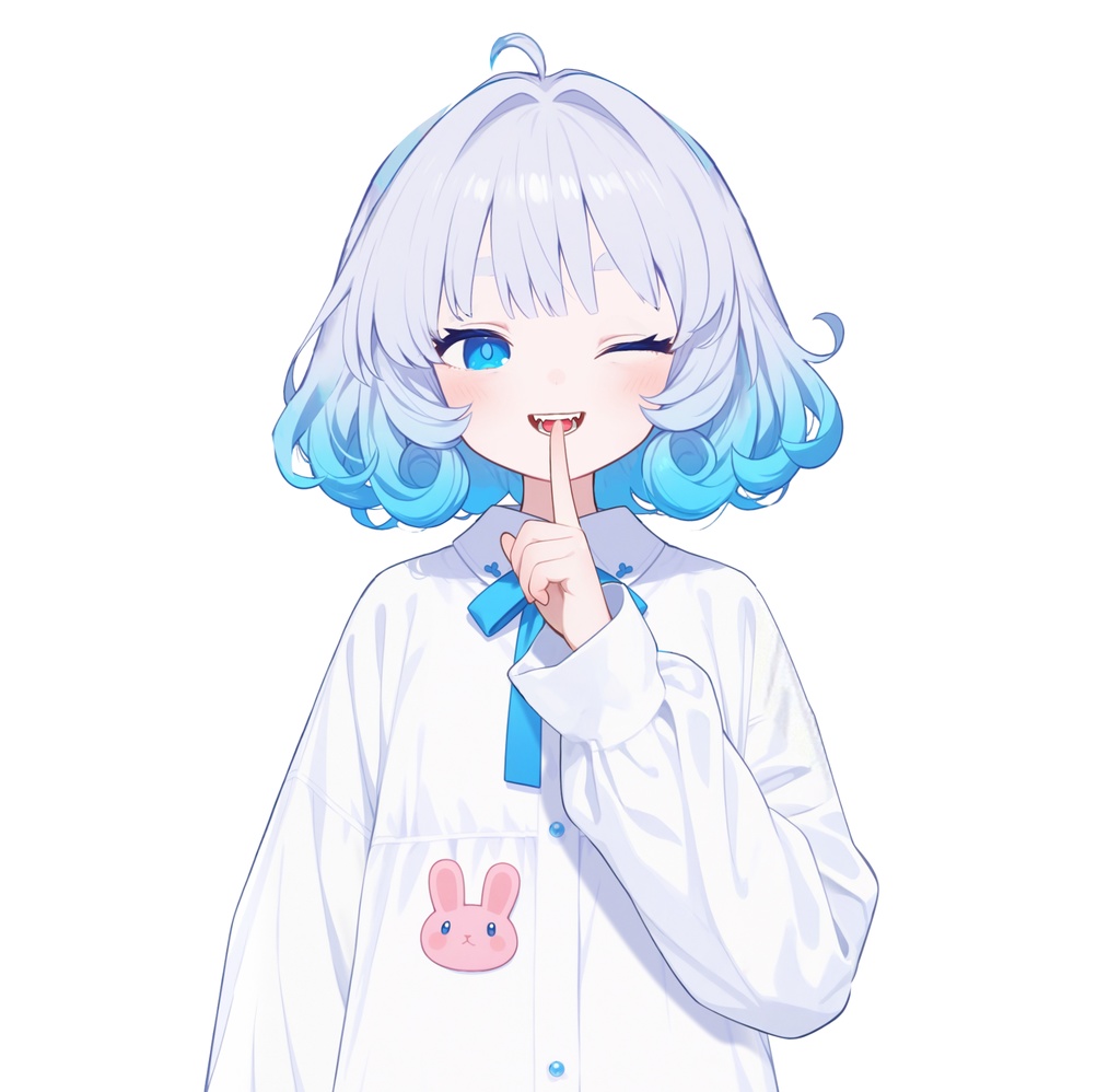 【live2d汎用モデル】青い髪うさぎ・VTS対応 | Blue Moon Rabbit Girl | Cute Curly Blue Hair, White Shirt, Rabbit Accents
