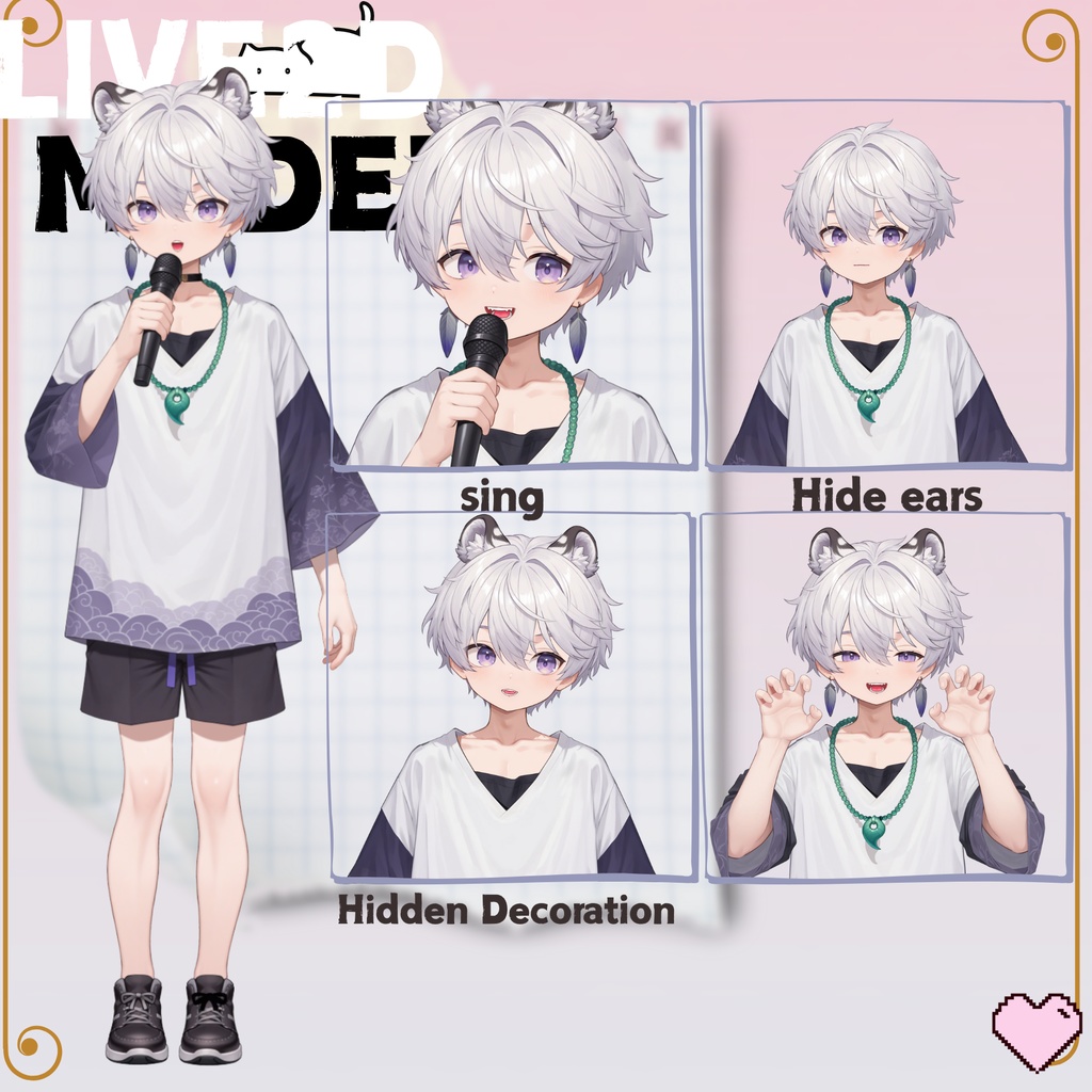 【live2d汎用モデル】銀髪の雪豹少年・VTS対応 | Snow Leopard Boy | Cute Silver Hair, Kemonomimi, Casual Style